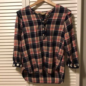 Anthro plaid 100% cotton shell ruffled top